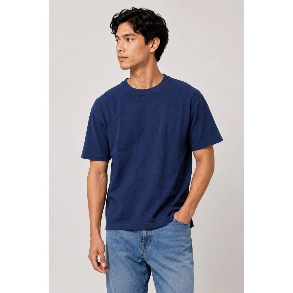 Mode of One Mens Ottoman Tee Caspian Waters Blue Ribbed Knit Shirt XL